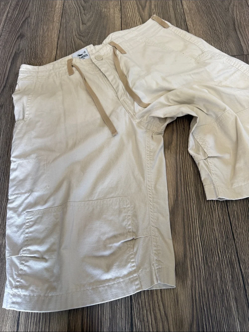 NICO GENZE New York 100% Linen Avant Garde Cargo Shorts XL ivory Artisanal”